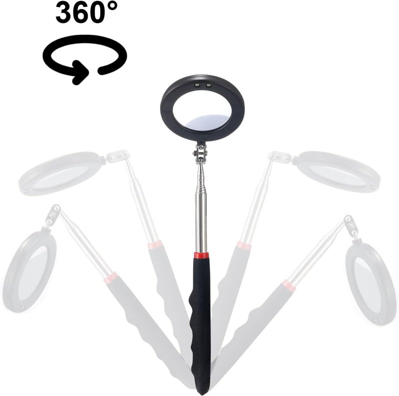 KABUDA 4PCS Telescoping Inspection Mirror LED Lighted Inspection Mirror for Mechanic Checking Vehicle, Car, Eyelashes, Mouth, Small Parts Observation (Extendable, Rectangle & Round) - Image 5
